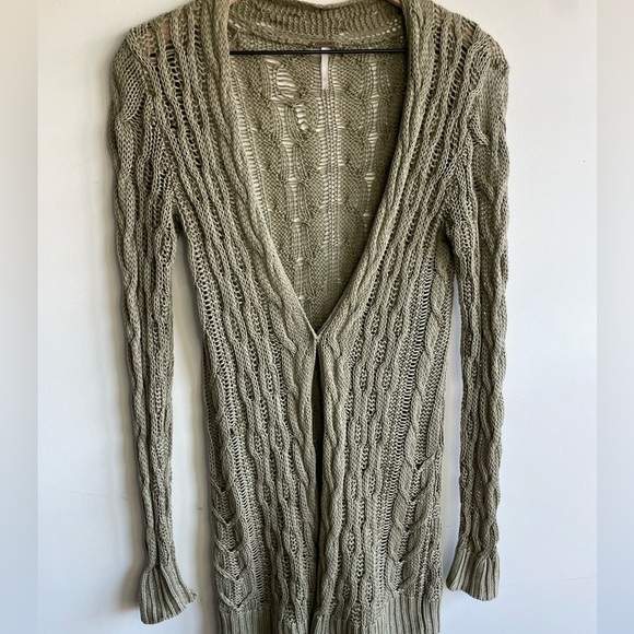 Free People|| Linen Flyaway Knit Green Cardigan. Size XS - Picture 1 of 8